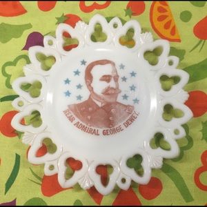 Antique Admiral Dewey milk glass plate